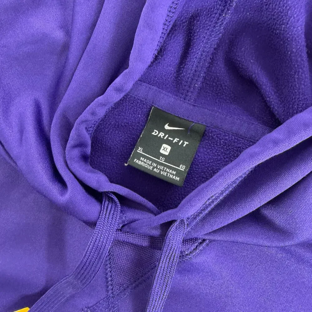 Nike LSU Wildcats Football Center Swoosh Hoodie Mens XL DriFit Purple Sweatshirt